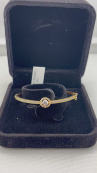 Load and play video in Gallery viewer, 925 Sterling Silver Gold Plated Halo CZ Open Bangle Bracelet
