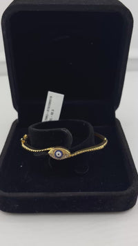 Load and play video in Gallery viewer, 925 Sterling Silver Gold Plated Evil Eye CZ Open Bangle Bracelet
