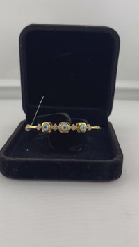 Load and play video in Gallery viewer, 925 Sterling Silver Gold Plated Triple Evil Eye CZ Open Bangle Bracelet
