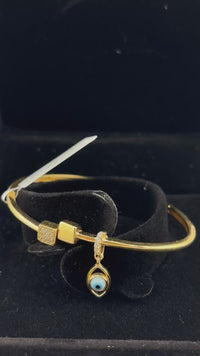 Load and play video in Gallery viewer, 925 Sterling Silver Gold Plated Evil Eye Charm Open Bangle Bracelet
