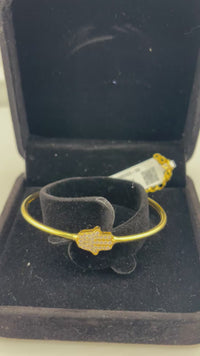 Load and play video in Gallery viewer, 925 Sterling Silver Gold Plated Hamsa Hand CZ Open Bangle Bracelet
