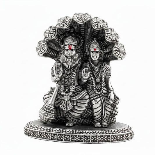 Sterling Silver Narasimha Lakshmi Murti for Temple Decor &