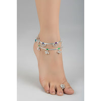Load image into Gallery viewer, Rainbow Floral Layered Silver Anklet – 99.9% Pure Silver – Adjustable – 53.22 g
