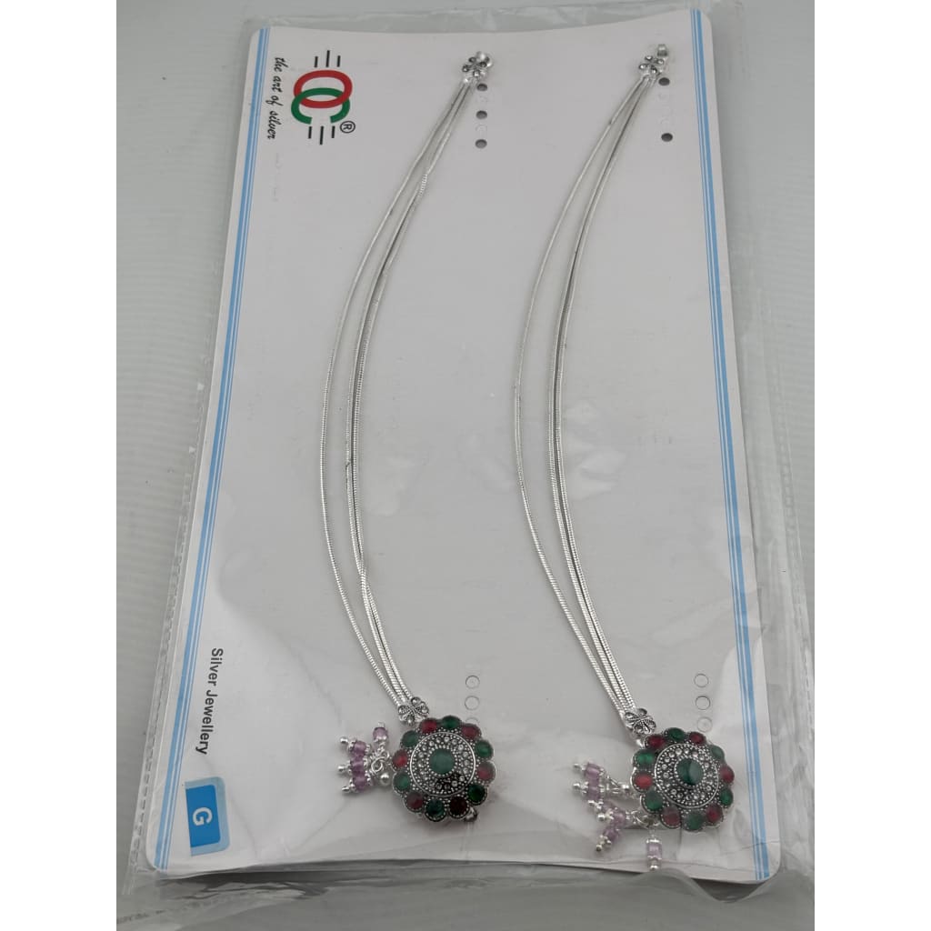 Royal Circle Kundan Silver Anklet – 99.9% Pure Multicolor