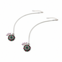 Load image into Gallery viewer, Royal Circle Kundan Silver Anklet – 99.9% Pure Silver – Multicolor Stones – Adjustable-75g

