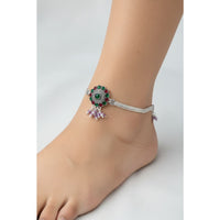 Load image into Gallery viewer, Royal Circle Kundan Silver Anklet – 99.9% Pure Silver – Multicolor Stones – Adjustable – 75g
