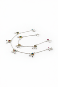 Load image into Gallery viewer, Royal Floral Kundan Silver Anklet – 99.9% Pure Silver – Adjustable – 29.48 g
