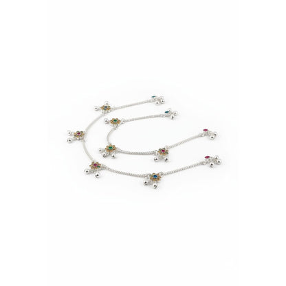 Royal Floral Kundan Silver Anklet – 99.9% Pure Adjustable