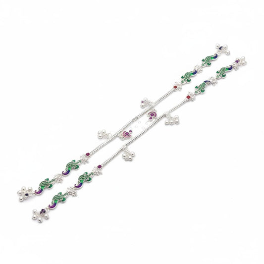 Royal Peacock Charm Anklet – 925 Sterling Silver Multicolor