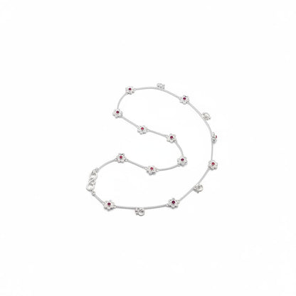 Ruby Blossom Double Chain Silver Anklet – 99.9% Pure