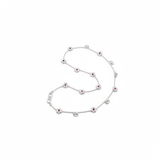 Ruby Blossom Double Chain Silver Anklet – 99.9% Pure