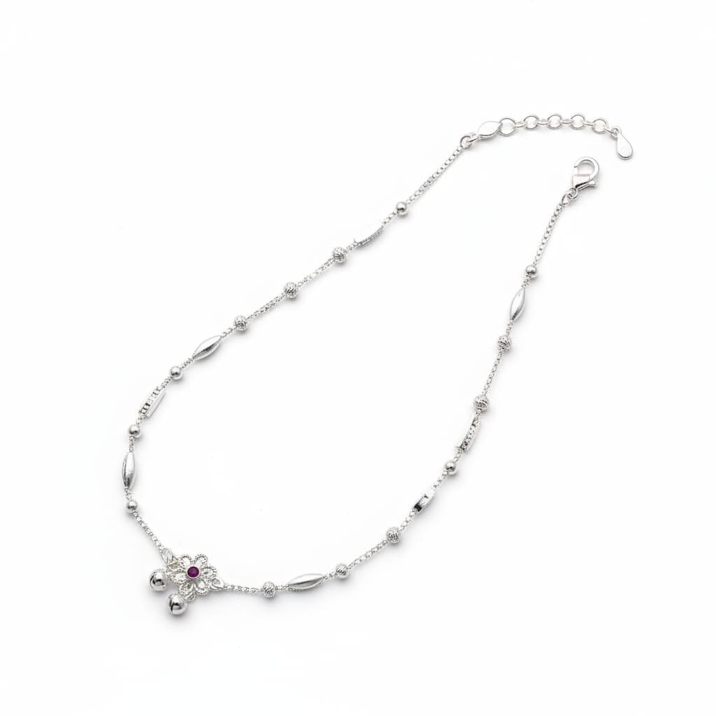 Ruby Touch Bar Silver Anklet – 99.9% Pure Adjustable 16g