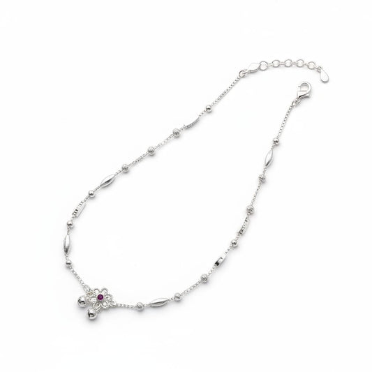 Ruby Touch Bar Silver Anklet – 99.9% Pure Adjustable 16g