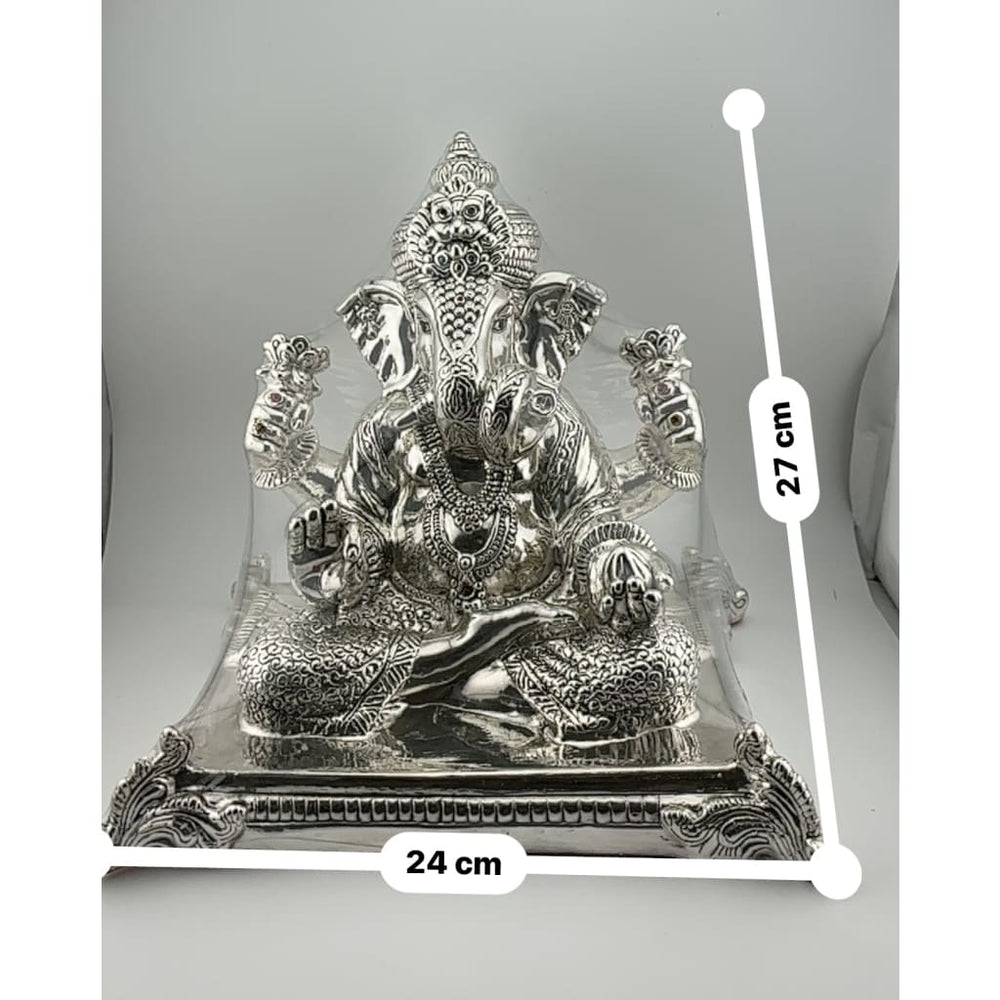 Silver 99.9% pure Ganesha with silver base idol (KA900A)