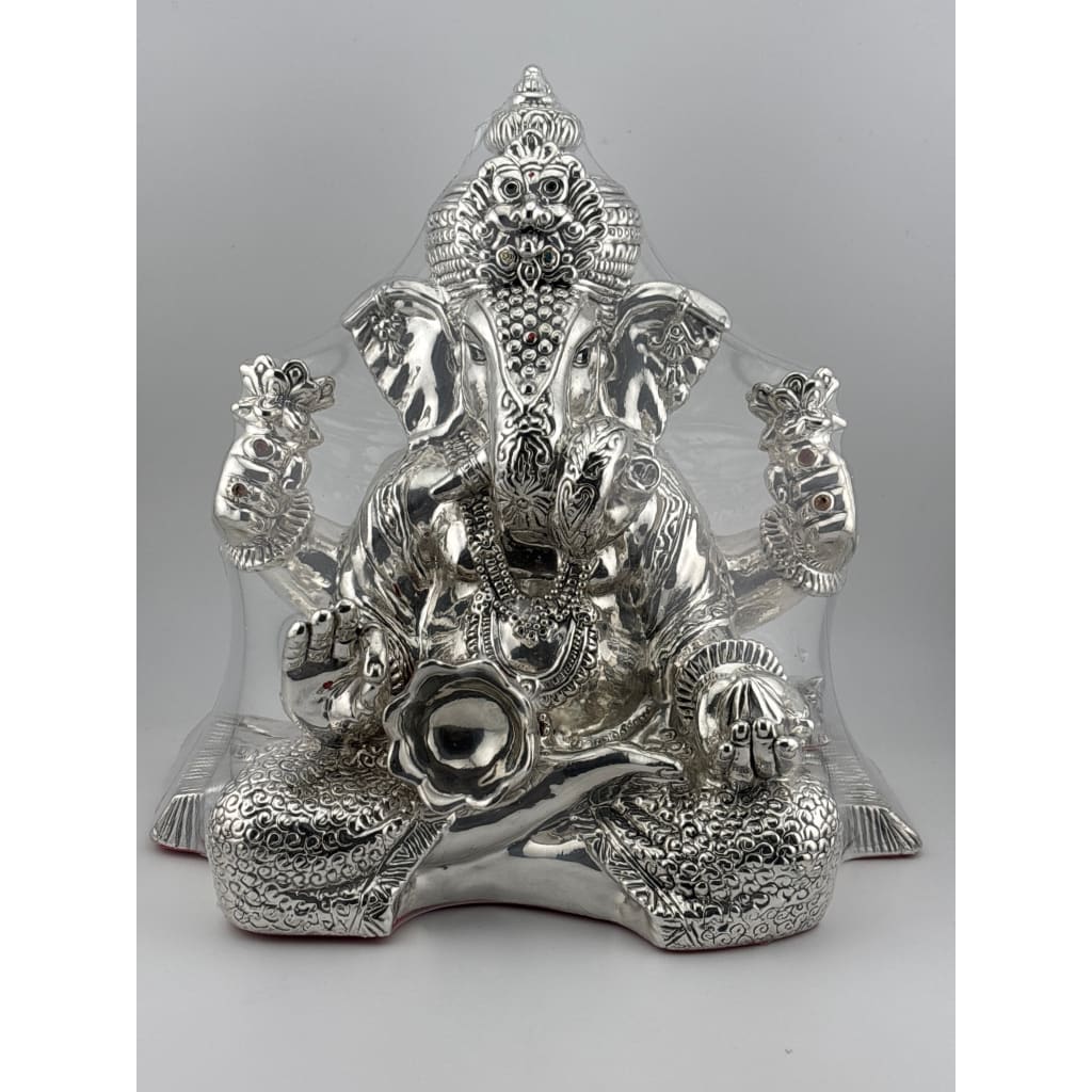 Silver 99.9% pure Ganesha with Mushak/Lamp idol (KA060)