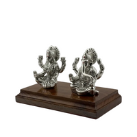 Load image into Gallery viewer, Silver 99.9% pure Laxmi Ganesh Idol Anti Tarnish (KA039) with wooden base/ 42G
