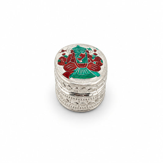 Silver Box Oval Ganesh Enamel Handcrafted (21.22g)