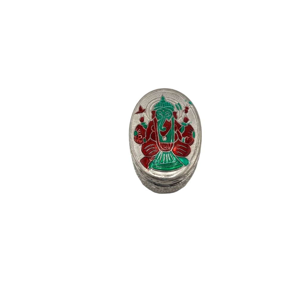 Silver Box Oval Ganesh Enamel Handcrafted (21.22g)