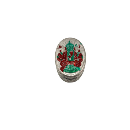 Silver Box Oval Ganesh Enamel Handcrafted (21.22g)