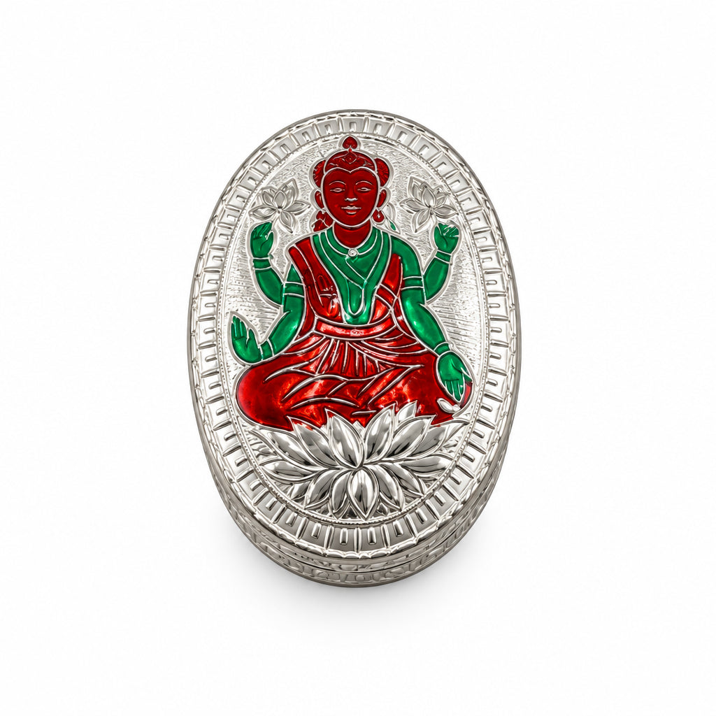 Silver Box Oval Laxmi Enamel Handcrafted (21.10g)