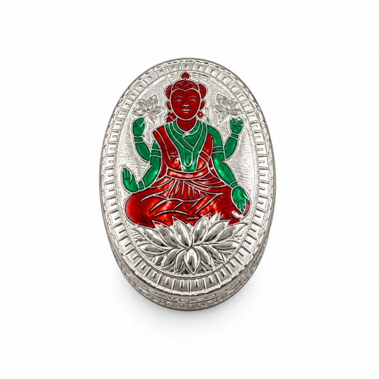 Silver Box Oval Laxmi Enamel Handcrafted (21.10g)