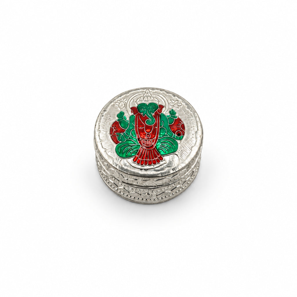 Silver Box Round Ganesh Enamel Handcrafted (21g)