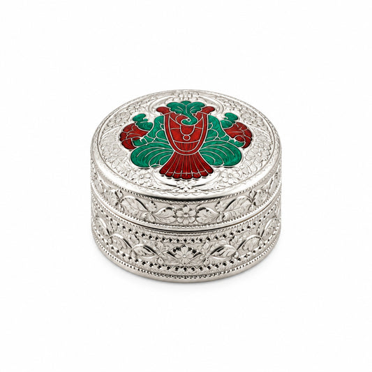 Silver Box Round Ganesh Enamel Handcrafted (21g)