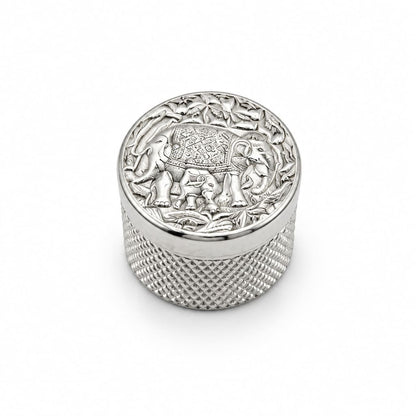 Silver Cylindrical Box Elephant Engraved Handcrafted (11.3g)