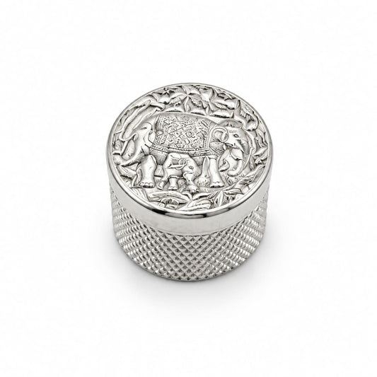 Silver Cylindrical Box Elephant Engraved Handcrafted (11.3g)