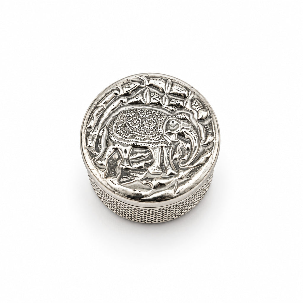 Silver Cylindrical Box Elephant Engraved Handcrafted (11.3g)