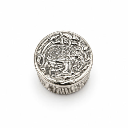 Silver Cylindrical Box Elephant Engraved Handcrafted (11.3g)
