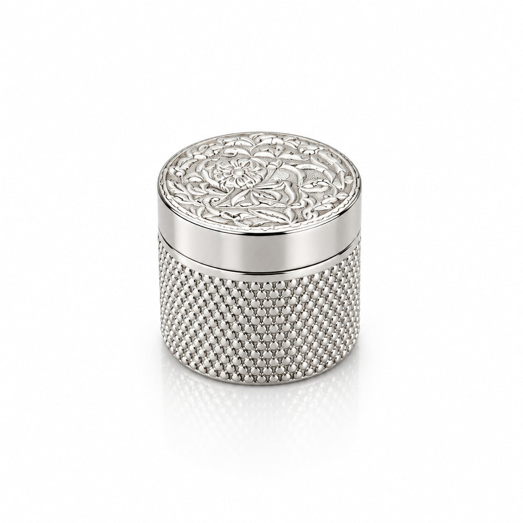 Silver Cylindrical Box Lion Engraved Handcrafted (13.16g)