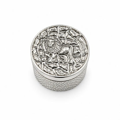 Silver Cylindrical Box Lion Engraved Handcrafted (13.16g)