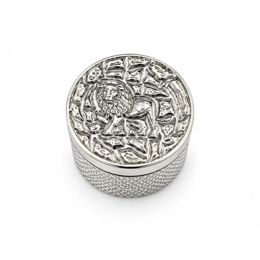 Silver Cylindrical Box Lion Engraved Handcrafted (13.16g)