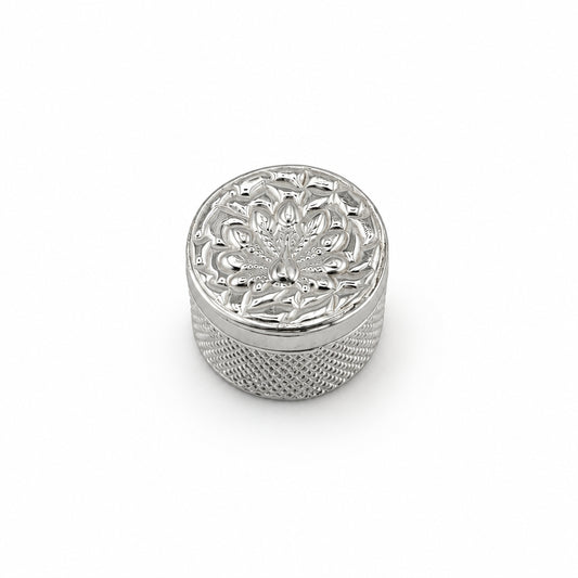 Silver Cylindrical Box Peacock Engraved Handcrafted (11.6g)