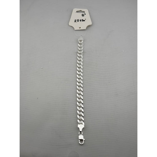 Silver Diamond Cut Curb Link Bracelet 925 – Faceted Flat Chain