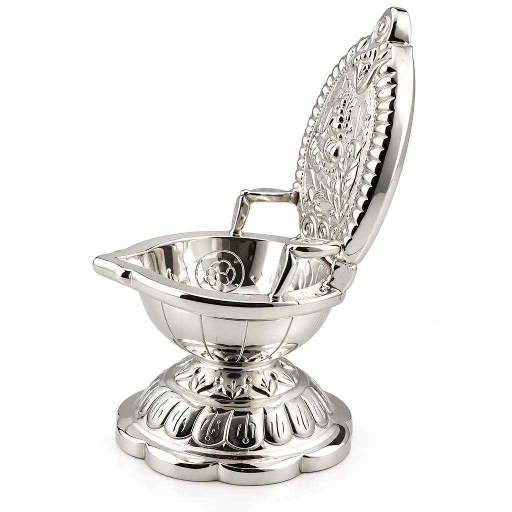 Silver Diya 35gm – Traditional Pooja Lamp for Temple &