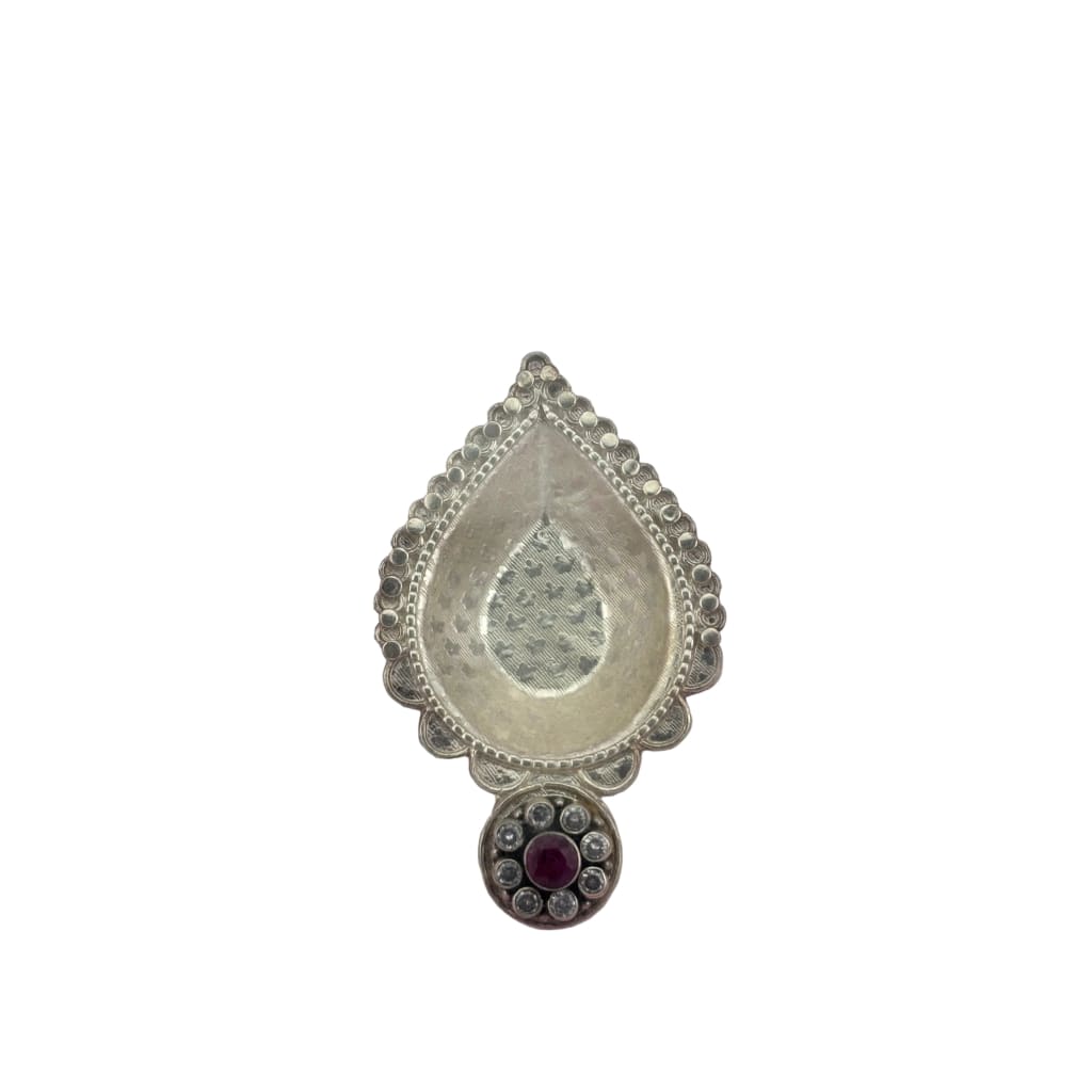 Silver Diya with Red Ruby Accent 16gm – Traditional Pooja