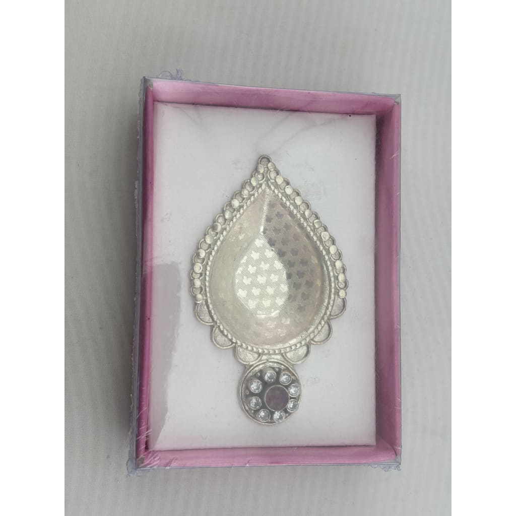 Silver Diya with Red Ruby Accent 16gm – Traditional Pooja