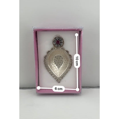Silver Diya with Red Ruby Accent 16gm – Traditional Pooja