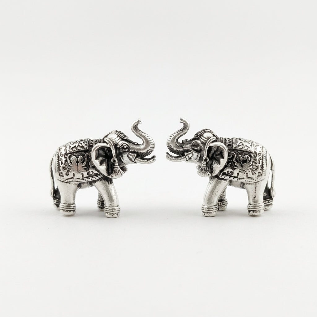 Silver Elephant Pair Figurine – 925 Sterling Handcrafted