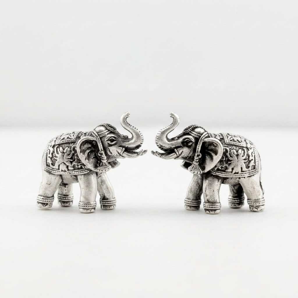 Silver Elephant Pair Figurine – 925 Sterling Handcrafted