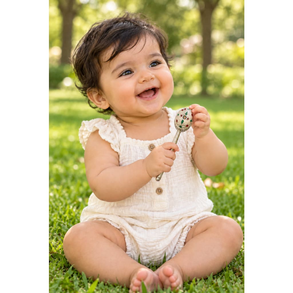 Silver Enamel Baby Rattle (32.7g) - 925 Sterling Silver