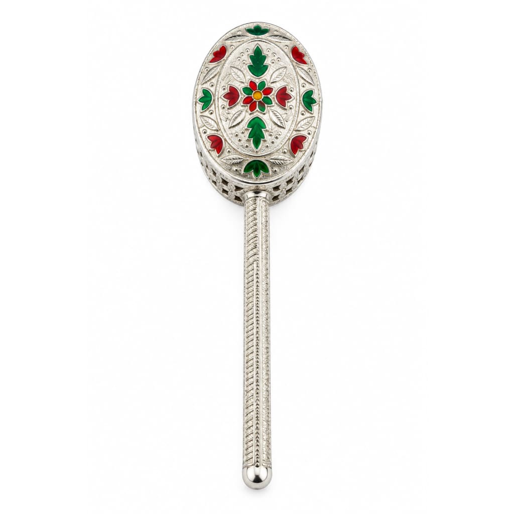 Silver Enamel Baby Rattle (32.7g) - 925 Sterling Silver