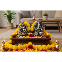 Load image into Gallery viewer, Silver Ganesh Lakshmi Idol 150gm – Spiritual Ganesh Lakshmi Murti for Temple Decor &amp; Festivals
