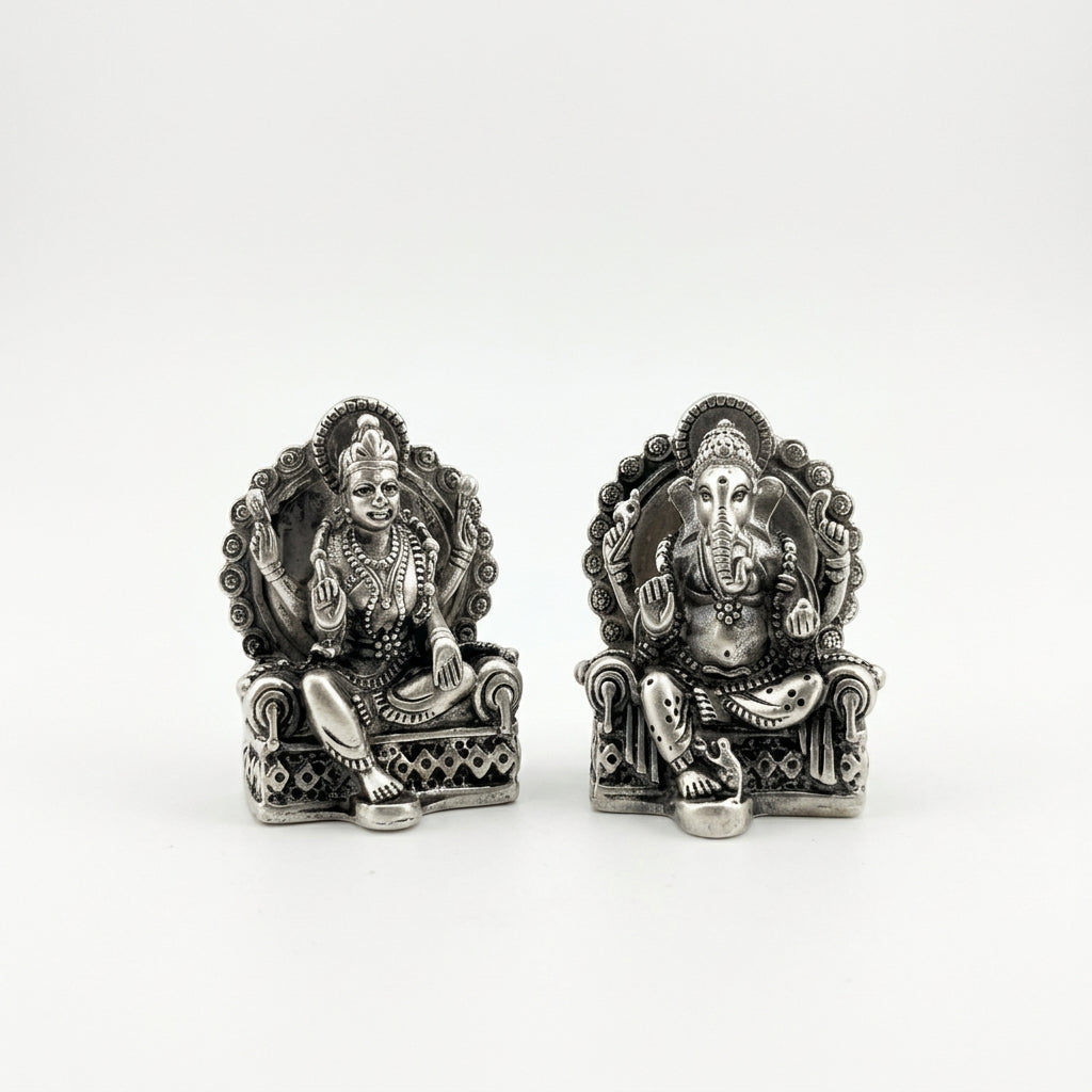 Silver Ganesh Lakshmi Idol 50gm– Spiritual Murti for Temple