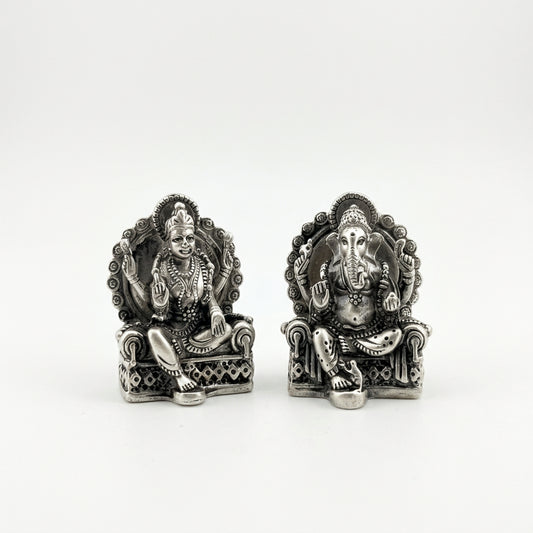 Silver Ganesh Lakshmi Idol 50gm– Spiritual Murti for Temple