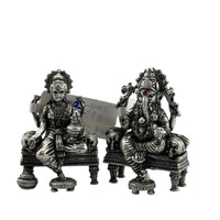 Load image into Gallery viewer, Silver Ganesh Lakshmi Idol 50gm – Spiritual Ganesh Lakshmi Murti for Temple Decor &amp; Festivals
