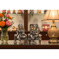 Load image into Gallery viewer, Silver Ganesh Lakshmi Idol 50gm – Spiritual Ganesh Lakshmi Murti for Temple Decor &amp; Festivals

