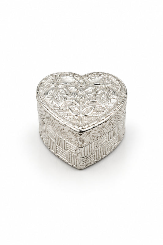 Silver Heart Box Engraved Floral Handcrafted (7.01g)